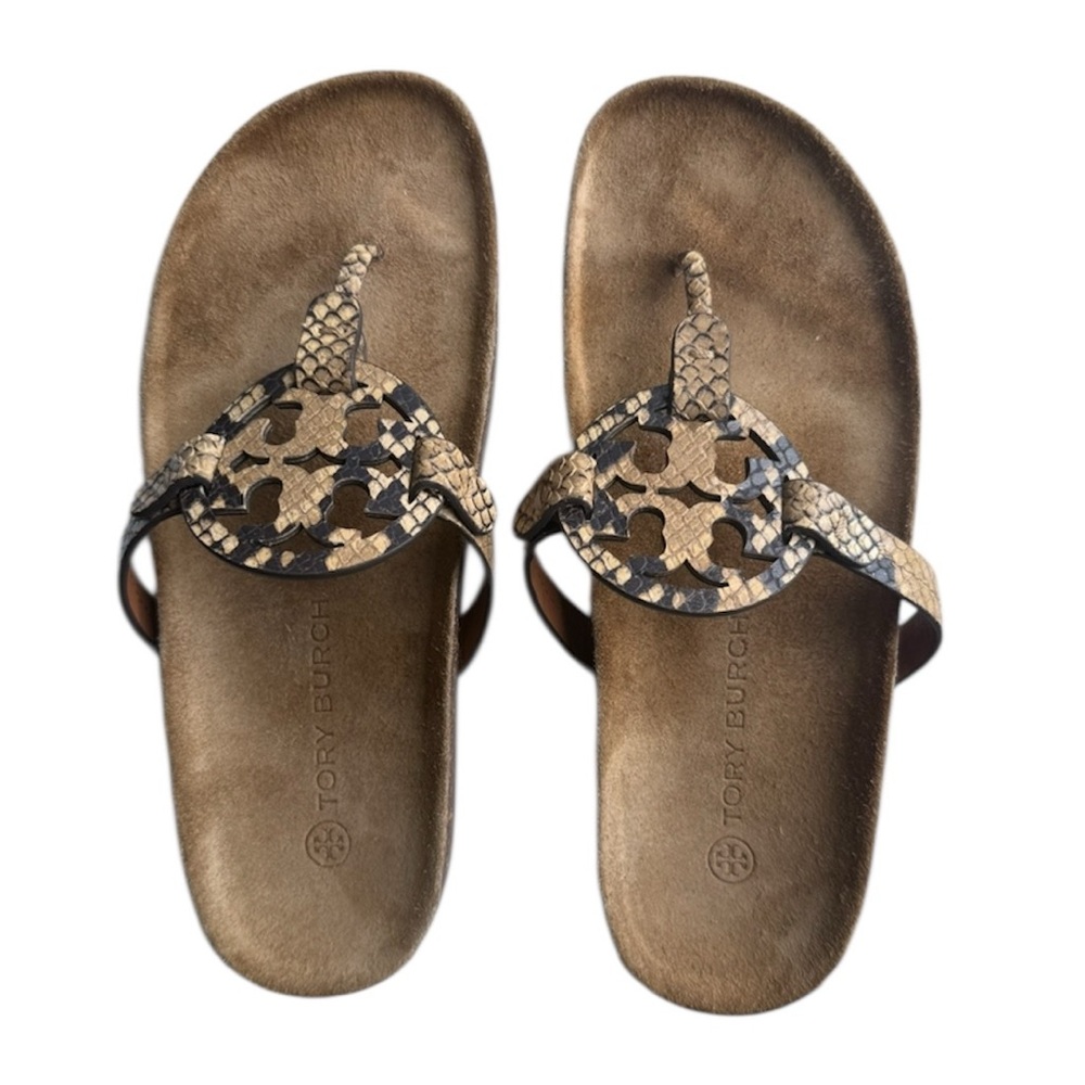 Tory Burch Reptile Brown Tan Sandals